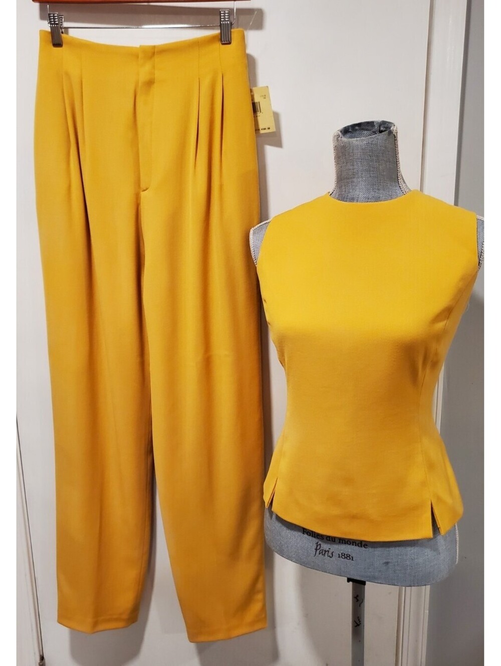 Dana Buchman Vintage Yellow Top (Sz 10) High Waisted Pants (Sz 6) Outfit Set 90s